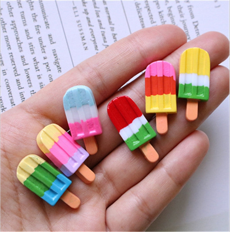ELECTROPRIME 10 PCS Rainbow Ice Cream Stick Resin Flat Back Cabochon Imitation Dessert Art Decoration(Yellow)