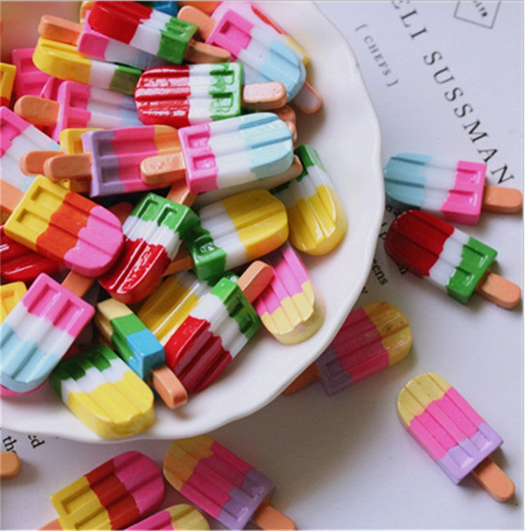 ELECTROPRIME 10 PCS Rainbow Ice Cream Stick Resin Flat Back Cabochon Imitation Dessert Art Decoration(Yellow)