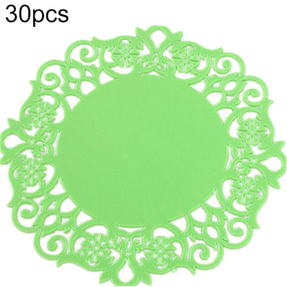 ELECTROPRIME 30 PCS Lace Flower Hot Coaster Silicone Cup Pad Slip Insulation Pad Cup Mat Pad Hot Drink Holder(Green)