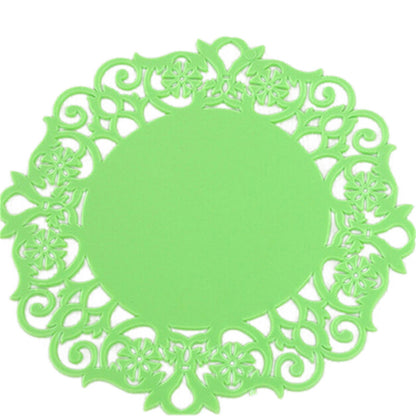ELECTROPRIME 30 PCS Lace Flower Hot Coaster Silicone Cup Pad Slip Insulation Pad Cup Mat Pad Hot Drink Holder(Green)
