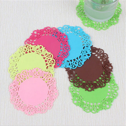 ELECTROPRIME 30 PCS Lace Flower Hot Coaster Silicone Cup Pad Slip Insulation Pad Cup Mat Pad Hot Drink Holder(Green)