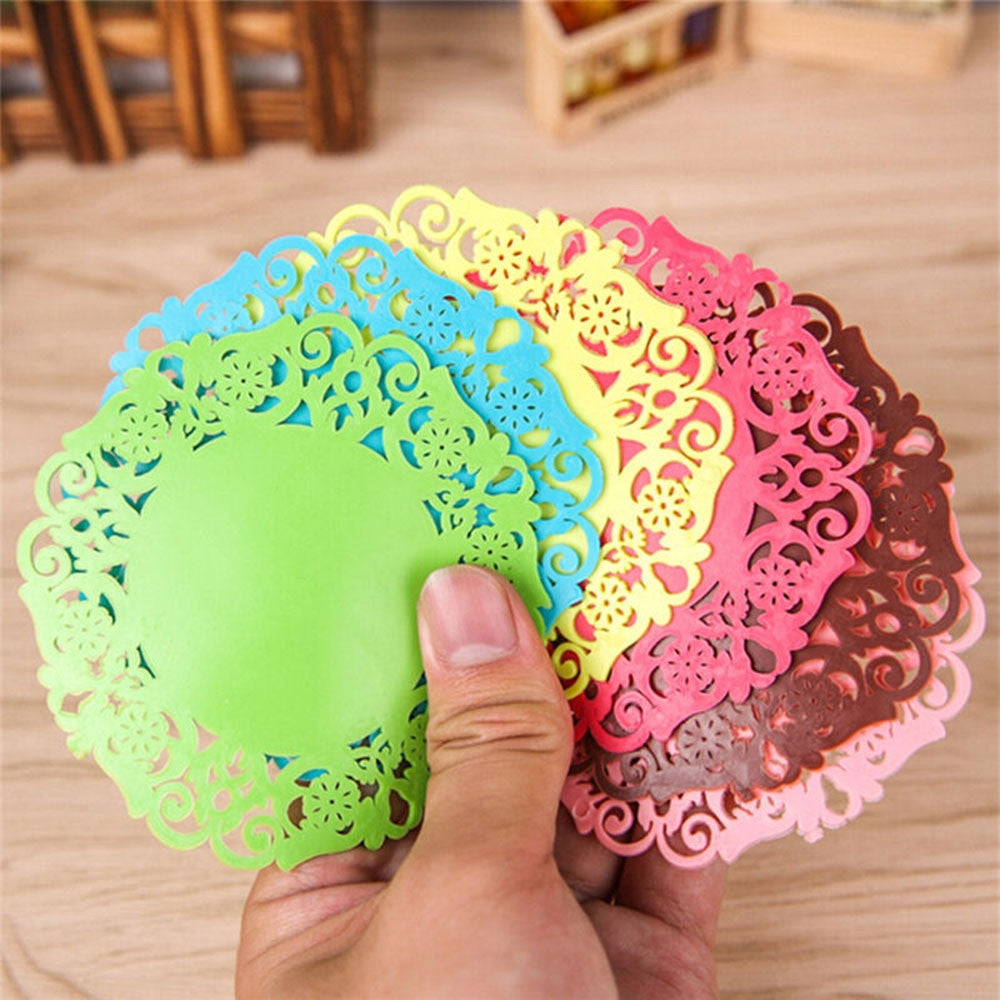 ELECTROPRIME 30 PCS Lace Flower Hot Coaster Silicone Cup Pad Slip Insulation Pad Cup Mat Pad Hot Drink Holder(Green)
