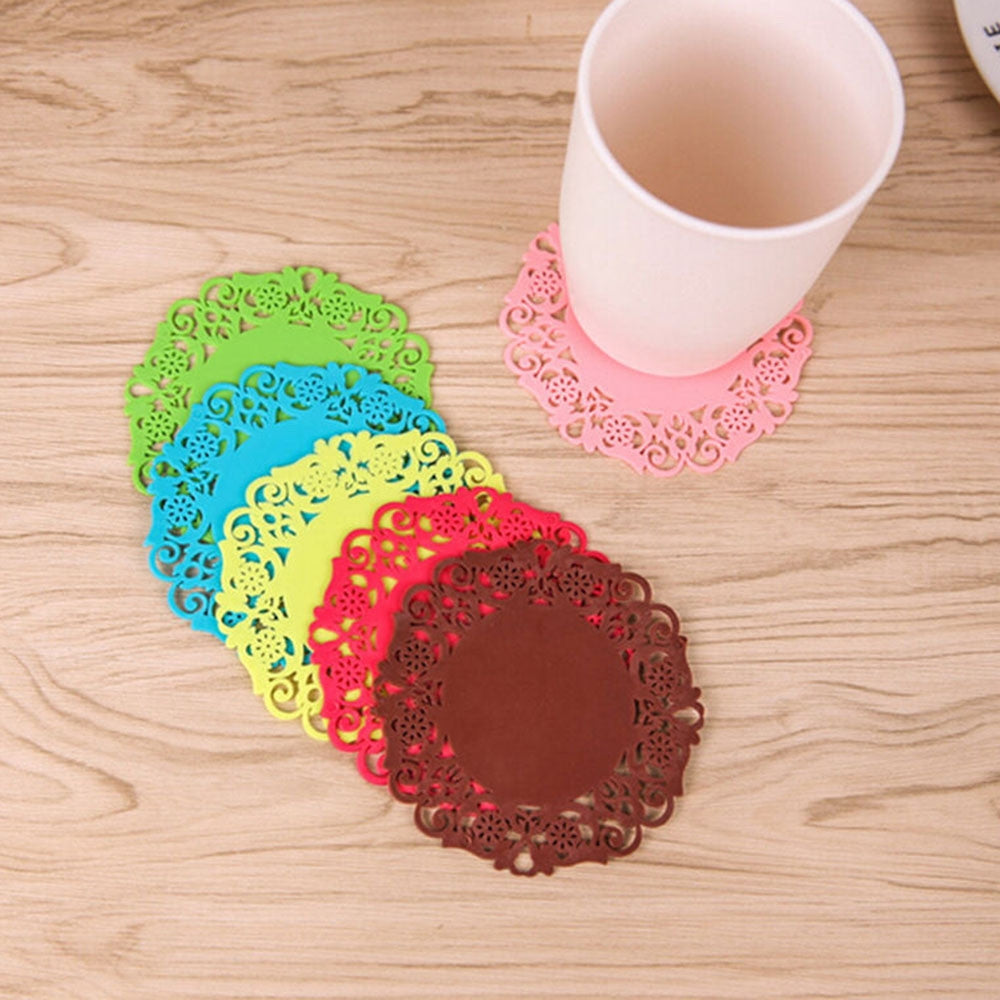 ELECTROPRIME 30 PCS Lace Flower Hot Coaster Silicone Cup Pad Slip Insulation Pad Cup Mat Pad Hot Drink Holder(Green)