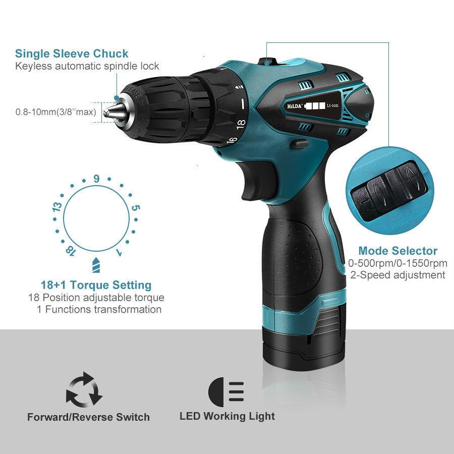 ELECTROPRIME HILDA Electric Drill Cordless Screwdriver Lithium Battery Mini Drill Cordless Screwdriver Power Tools, EU Plug, Model:16.8V with Carton Box