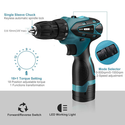 ELECTROPRIME HILDA Electric Drill Cordless Screwdriver Lithium Battery Mini Drill Cordless Screwdriver Power Tools, EU Plug, Model:16.8V with Plastic Box