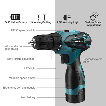 ELECTROPRIME HILDA Electric Drill Cordless Screwdriver Lithium Battery Mini Drill Cordless Screwdriver Power Tools, EU Plug, Model:16.8V with Plastic Box