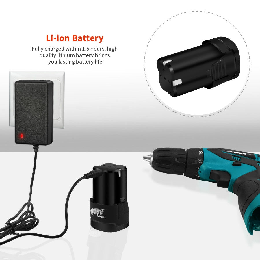 ELECTROPRIME HILDA Electric Drill Cordless Screwdriver Lithium Battery Mini Drill Cordless Screwdriver Power Tools, EU Plug, Model:16.8V with Plastic Box