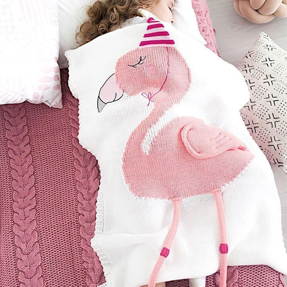 ELECTROPRIME Flamingo Knit Blanket Cartoon Sleeping Bag Size: 60x120cm(Gray)