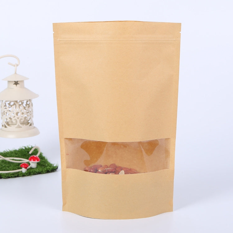 ELECTROPRIME 50 PCS Zipper Self Sealing Kraft Paper Bag with Window Stand Up for Gifts/Food/Candy/Tea/Party/Wedding Gifts, Bag Size:14x20+4cm(Transparent)