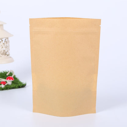 ELECTROPRIME 50 PCS Zipper Self Sealing Kraft Paper Bag with Window Stand Up for Gifts/Food/Candy/Tea/Party/Wedding Gifts, Bag Size:14x22+4cm(Frost)