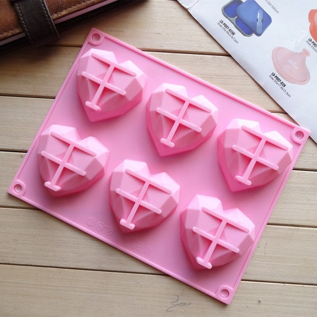 ELECTROPRIME 6 in 1 Heart Shape Silicone Mold For Baking Mousse Cake DIY Silicone Molds