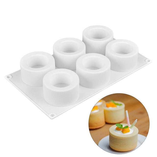 ELECTROPRIME 3D Silicone 6 Holes Cake Mold Baking Pastry Mousse Chocolate Mold(White)