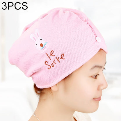 ELECTROPRIME 3 PCS Cute Cartoon Rabbit Thick Microfiber Absorbent Dry Hair Cap(Pink)