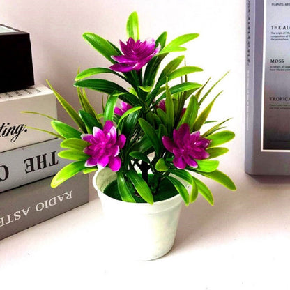 ELECTROPRIME 10 Pots Fake Potted Plant Simulation Bonsai Tabletop Decoration(Purple Red)