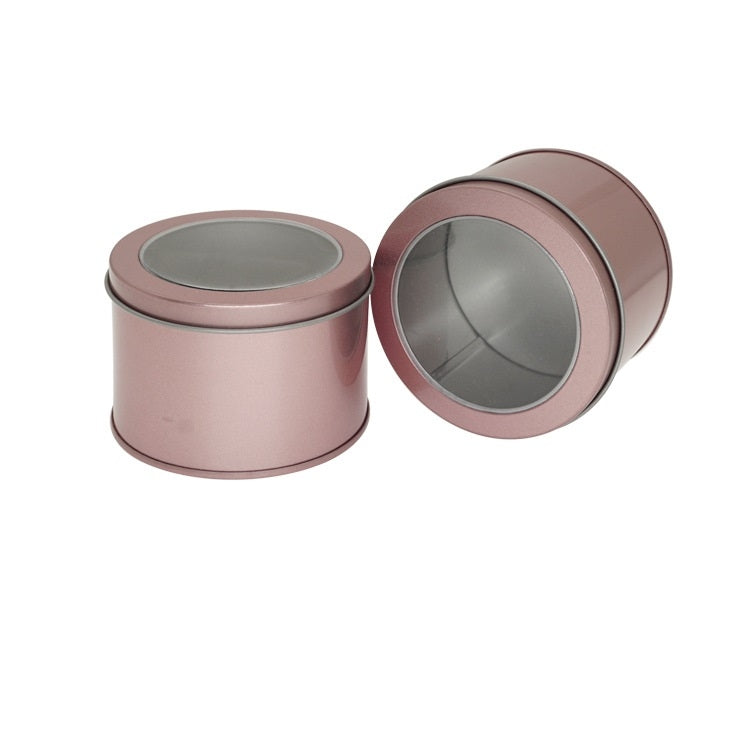 ELECTROPRIME Deep Round Skylight Transparent Window Top Cover Tin Box Food Tea Can Baking Cake Box, Size:9cm x 9cm x 6cm(Rose Gold)