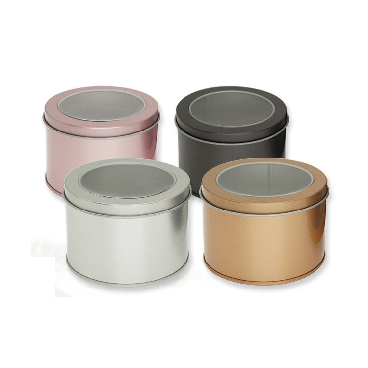 ELECTROPRIME Deep Round Skylight Transparent Window Top Cover Tin Box Food Tea Can Baking Cake Box, Size:9cm x 9cm x 6cm(Rose Gold)