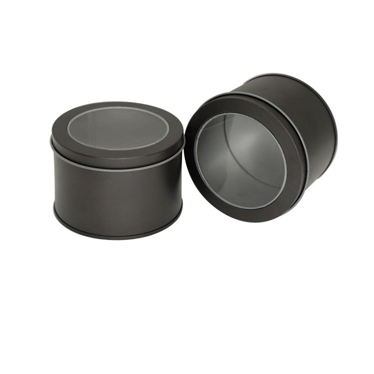 ELECTROPRIME Deep Round Skylight Transparent Window Top Cover Tin Box Food Tea Can Baking Cake Box, Size:9cm x 9cm x 6cm(Dark Grey)