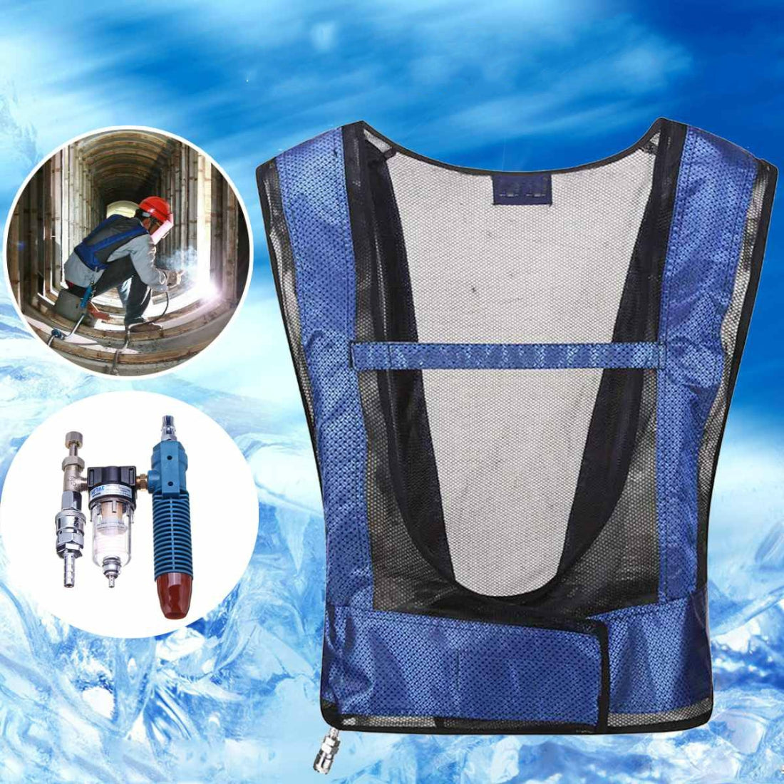 ELECTROPRIME Portable Welder Heatstroke Cooling Air Conditioning Vest, Size:One Size(Blue)