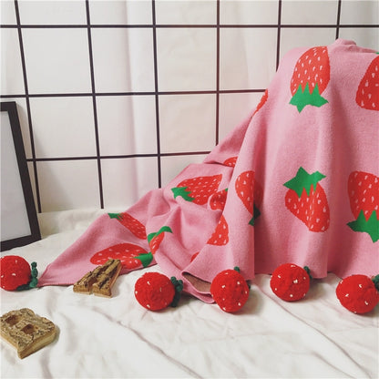 ELECTROPRIME Children Strawberry Knitted Cotton Blanket Size: 100 x 130cm(Rose Red)