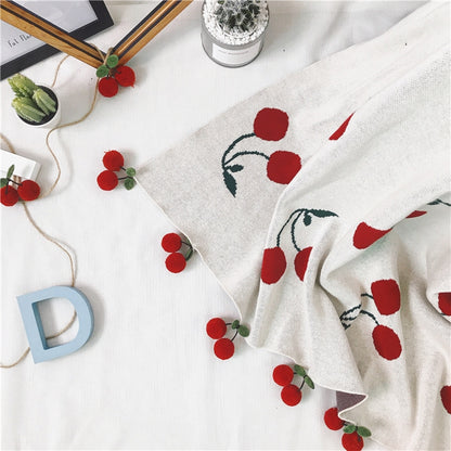 ELECTROPRIME Children Strawberry Knitted Cotton Blanket Size: 100 x 130cm(Rose Red)