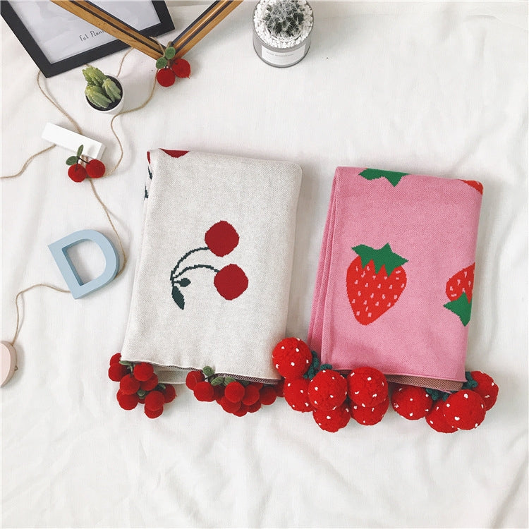 ELECTROPRIME Children Strawberry Knitted Cotton Blanket Size: 100 x 130cm(Rose Red)