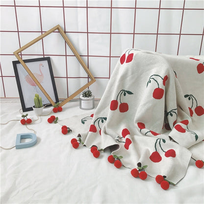 ELECTROPRIME Children Strawberry Knitted Cotton Blanket Size: 100 x 130cm(White)