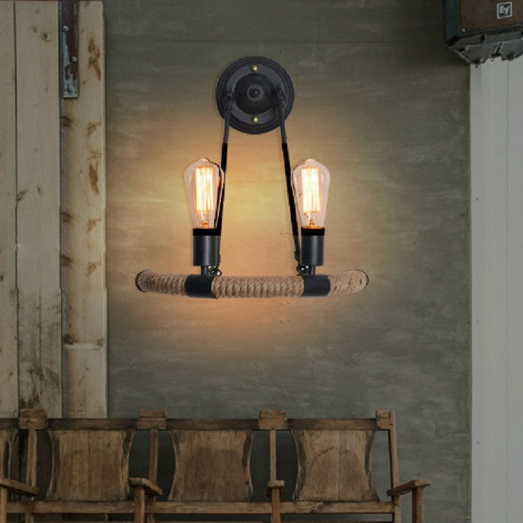 ELECTROPRIME E27 LED Industrial Style Retro Hemp Rope Wrought Iron Wall Lamp, Power source: No Light Source( Black)