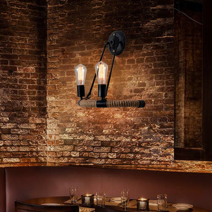 ELECTROPRIME E27 LED Industrial Style Retro Hemp Rope Wrought Iron Wall Lamp, Power source: No Light Source( Black)