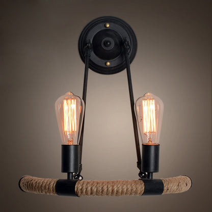 ELECTROPRIME E27 LED Industrial Style Retro Hemp Rope Wrought Iron Wall Lamp, Power source: No Light Source( Black)