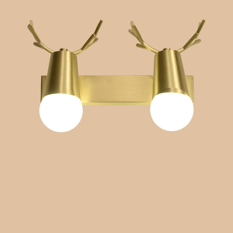 ELECTROPRIME double head  Copper Antler Wall Lamp Mirror Headlight Living Room Stairs Light Creative Bedroom Bedside Lamp(white light 5W)
