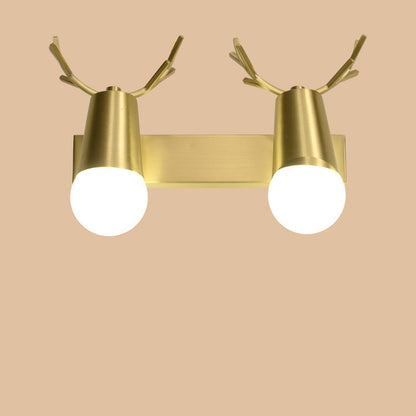 ELECTROPRIME double head  Copper Antler Wall Lamp Mirror Headlight Living Room Stairs Light Creative Bedroom Bedside Lamp(white light 5W)