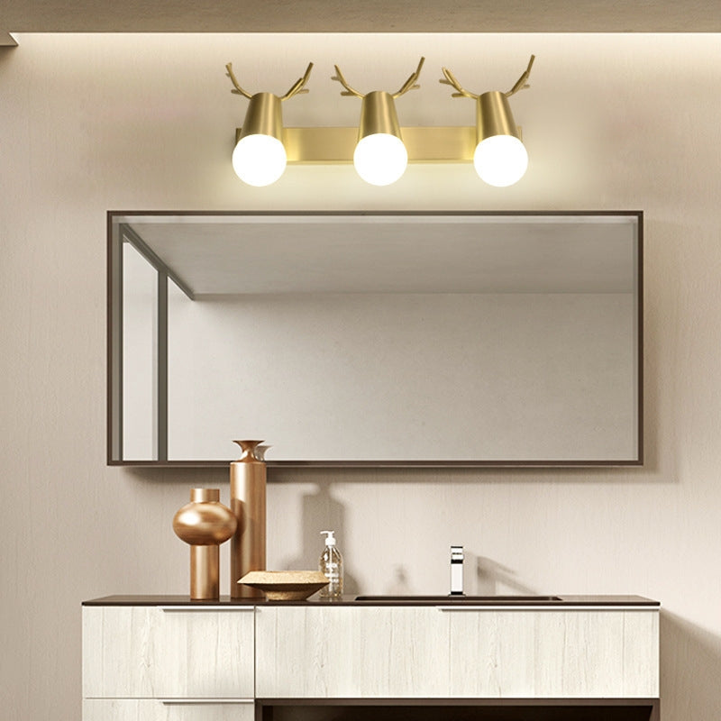 ELECTROPRIME double head  Copper Antler Wall Lamp Mirror Headlight Living Room Stairs Light Creative Bedroom Bedside Lamp(white light 5W)