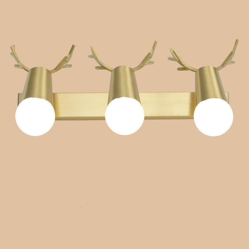 ELECTROPRIME three heads  Copper Antler Wall Lamp Mirror Headlight Living Room Stairs Light Creative Bedroom Bedside Lamp(white light 5W)