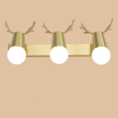 ELECTROPRIME three heads  Copper Antler Wall Lamp Mirror Headlight Living Room Stairs Light Creative Bedroom Bedside Lamp(white light 5W)