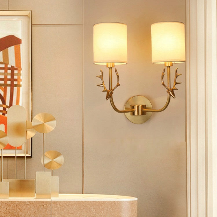 ELECTROPRIME Double Heads  Corridor Aisle Personality Creative Copper Antler Wall Lamp, Power source:  Warm Light 5W