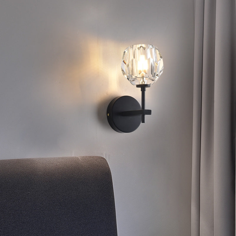 ELECTROPRIME Wall Lamp Villa Hotel Wall Lamp Bedroom Bedside Crystal Wall Lamp, Power source:  white light LED5W(Single Head Black)
