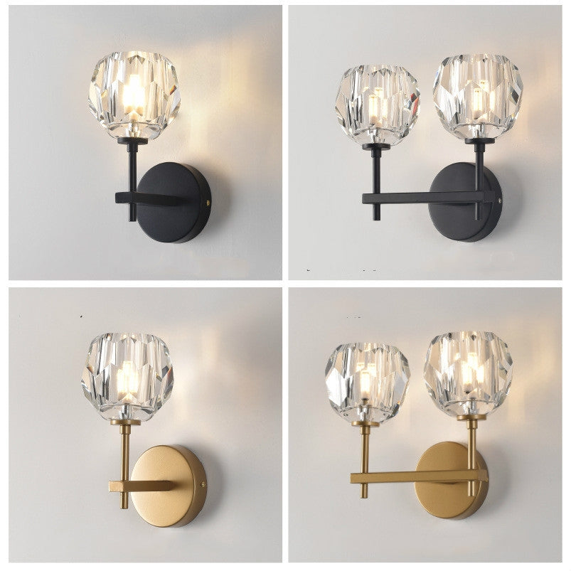 ELECTROPRIME Wall Lamp Villa Hotel Wall Lamp Bedroom Bedside Crystal Wall Lamp, Power source:  white light LED5W(Single Head Black)