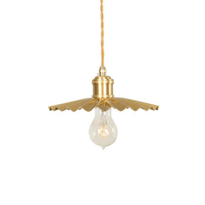 ELECTROPRIME Pure Copper Single Head  Vintage Nostalgic Brass Pleated Chandelier with 5W Three-Color Light LED