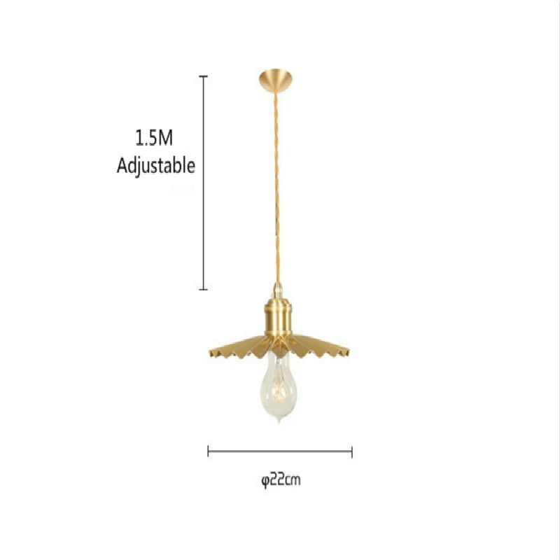 ELECTROPRIME Pure Copper Single Head  Vintage Nostalgic Brass Pleated Chandelier with 5W Three-Color Light LED