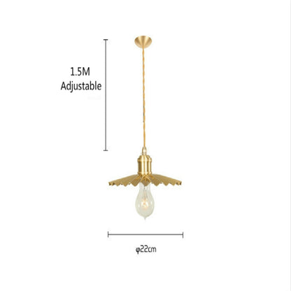 ELECTROPRIME Pure Copper Single Head  Vintage Nostalgic Brass Pleated Chandelier with 5W Three-Color Light LED