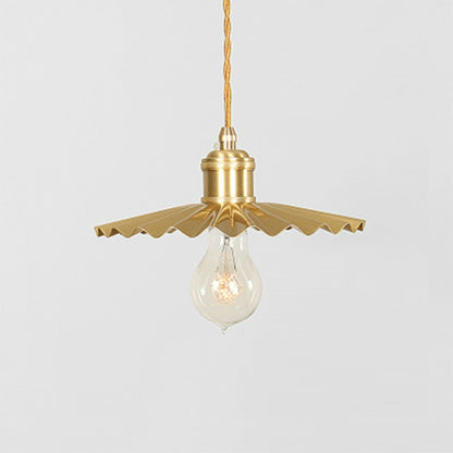 ELECTROPRIME Pure Copper Single Head  Vintage Nostalgic Brass Pleated Chandelier without Light Source