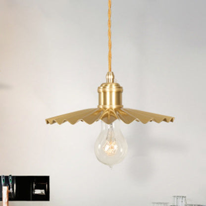 ELECTROPRIME Pure Copper Single Head  Vintage Nostalgic Brass Pleated Chandelier without Light Source