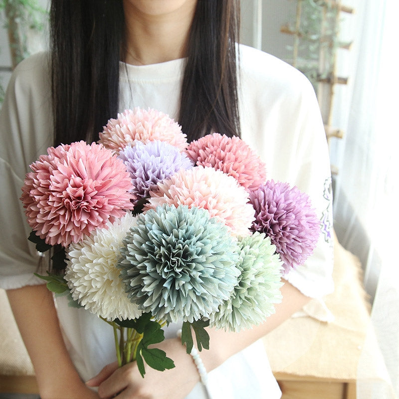 ELECTROPRIME Dandelion Flower Ball Simulation Flower Home Decoration Wedding Bouquet(Blush)