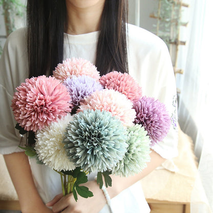 ELECTROPRIME Dandelion Flower Ball Simulation Flower Home Decoration Wedding Bouquet(Blush)