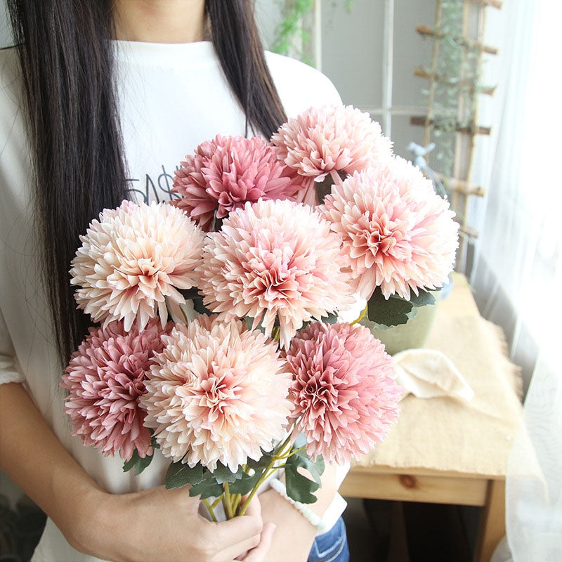 ELECTROPRIME Dandelion Flower Ball Simulation Flower Home Decoration Wedding Bouquet(Blush)