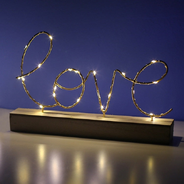ELECTROPRIME LED Little Night Light Bedroom Bedside Wrought Iron Wooden Home Decoration Birthday Gift(Letter Love)