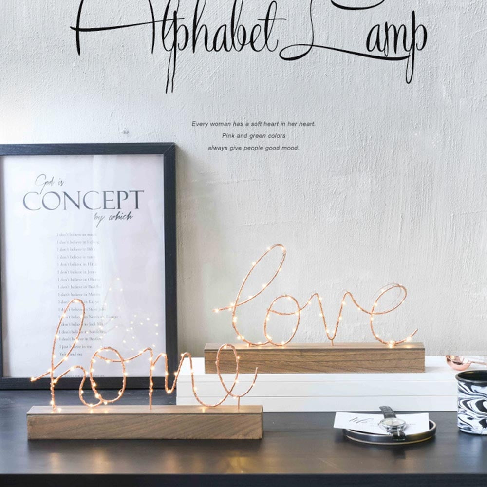 ELECTROPRIME LED Little Night Light Bedroom Bedside Wrought Iron Wooden Home Decoration Birthday Gift(Letter Love)