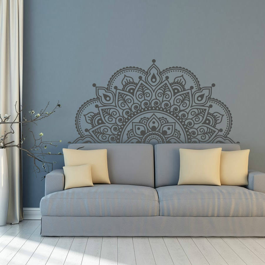ELECTROPRIME 2PCS Mandala Flower PVC Removable Personality Wall Sticker Living Room Bedroom Sofa Background Wall(Black)