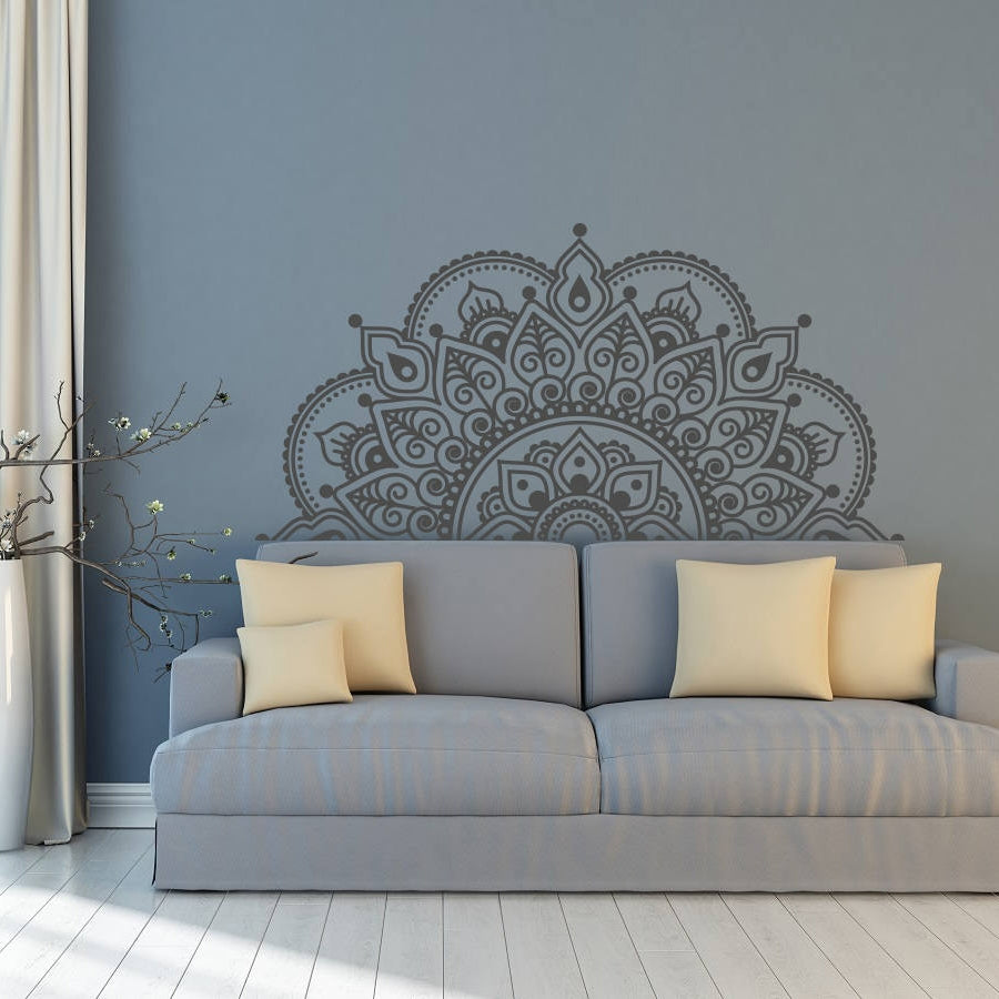 ELECTROPRIME 2PCS Mandala Flower PVC Removable Personality Wall Sticker Living Room Bedroom Sofa Background Wall(Black)