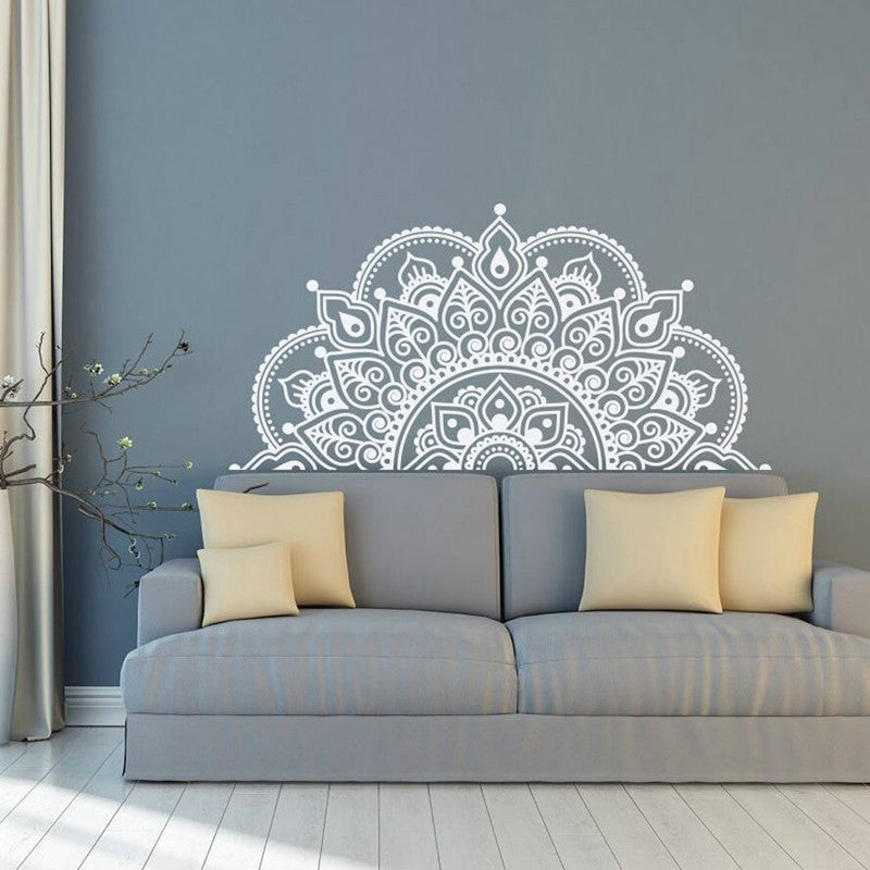 ELECTROPRIME 2PCS Mandala Flower PVC Removable Personality Wall Sticker Living Room Bedroom Sofa Background Wall(White)